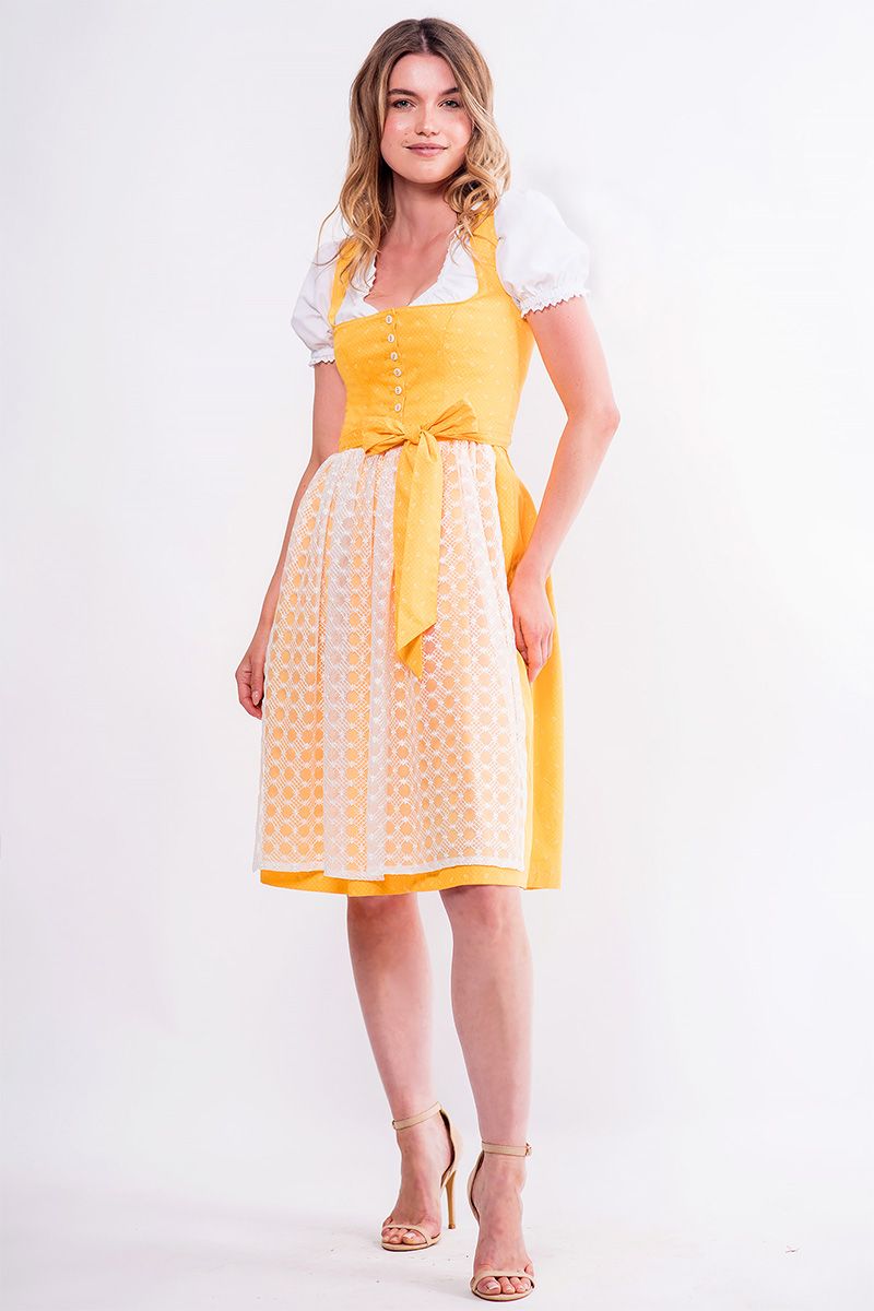 Midi Dirndl 65 cm gelb weiß Lisanne 014968