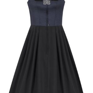 Midi Dirndl 70 cm Gastro dunkelblau schwarz Stretch Emma 014193