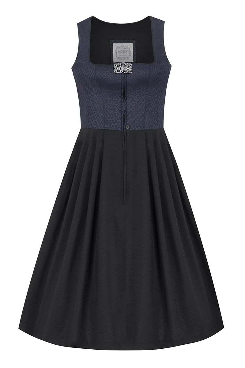 Midi Dirndl 70 cm Gastro dunkelblau schwarz Stretch Emma 014193