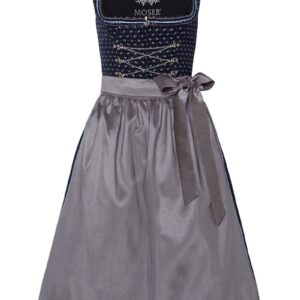 Dirndl lang 80 cm dunkelblau gemustert silber Anneliese 003667